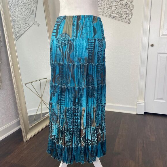Mermaid Siren Core Blue Teal Brown Paisley Bohemian Midi Maxi Skirt L Large - Picture 5 of 7